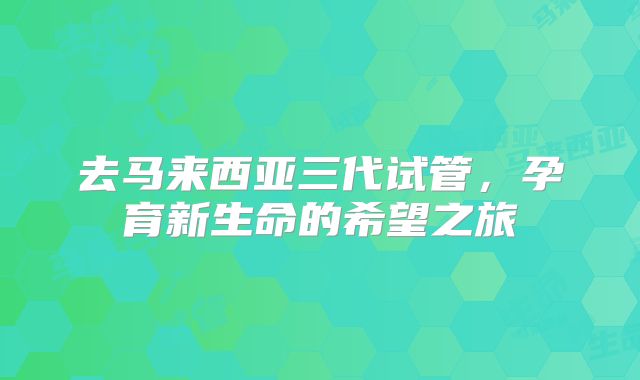 去马来西亚三代试管，孕育新生命的希望之旅