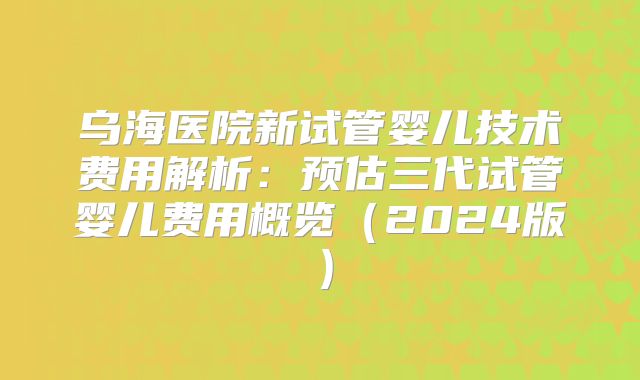 乌海医院新试管婴儿技术费用解析：预估三代试管婴儿费用概览（2024版）