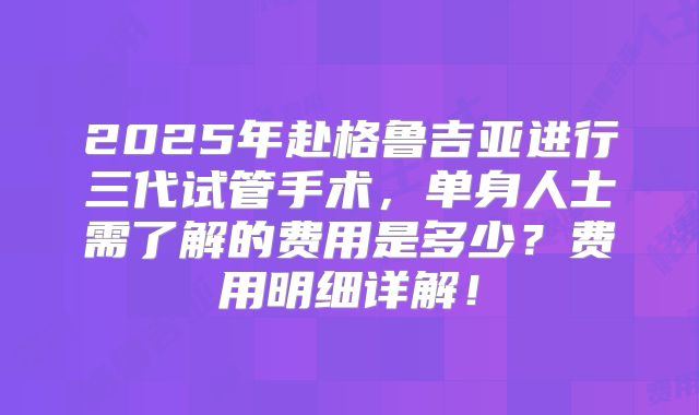 2025年赴格鲁吉亚进行三代试管手术,单身人士需了解的费用是多少?费用明细详解!