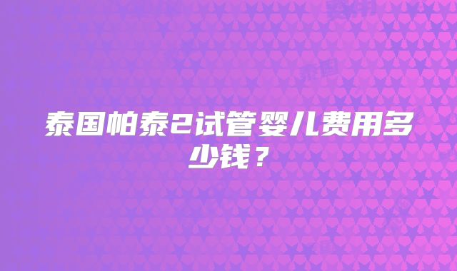 泰国帕泰2试管婴儿费用多少钱？