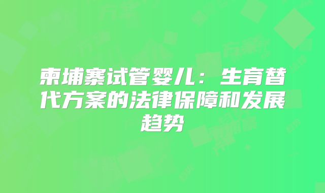 柬埔寨试管婴儿：生育替代方案的法律保障和发展趋势