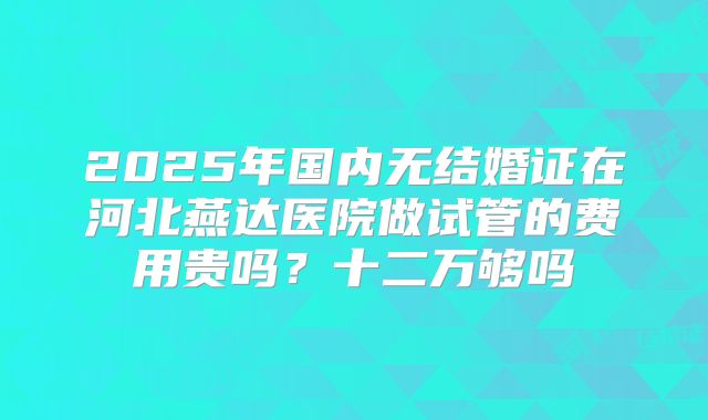 2025年国内无结婚证在河北燕达医院做试管的费用贵吗？十二万够吗