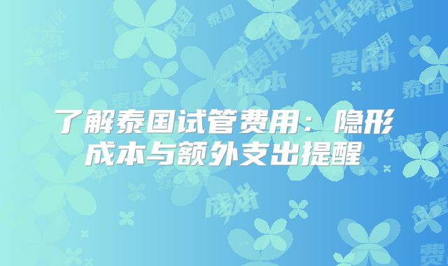 了解泰国试管费用:隐形成本与额外支出提醒
