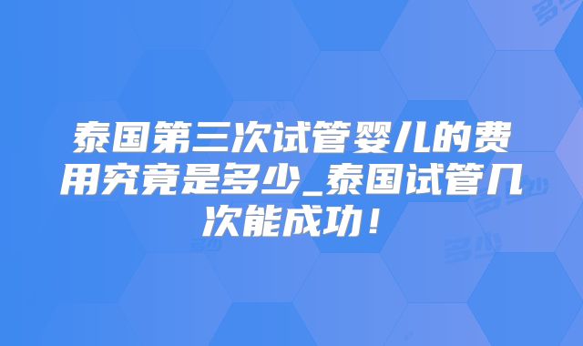 泰国第三次试管婴儿的费用究竟是多少_泰国试管几次能成功！