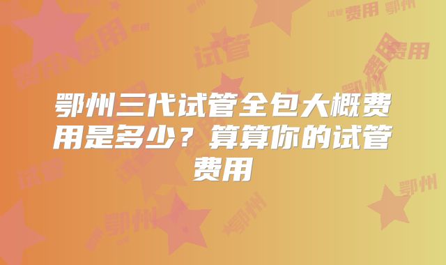 鄂州三代试管全包大概费用是多少？算算你的试管费用