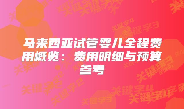 马来西亚试管婴儿全程费用概览:费用明细与预算参考