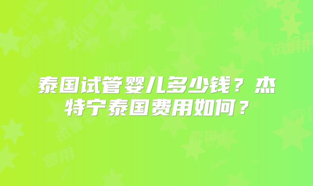 泰国试管婴儿多少钱？杰特宁泰国费用如何？