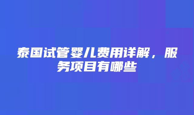 泰国试管婴儿费用详解,服务项目有哪些