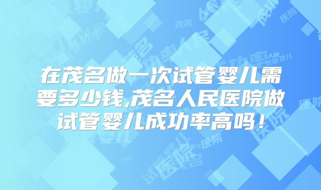 在茂名做一次试管婴儿需要多少钱,茂名人民医院做试管婴儿成功率高吗！