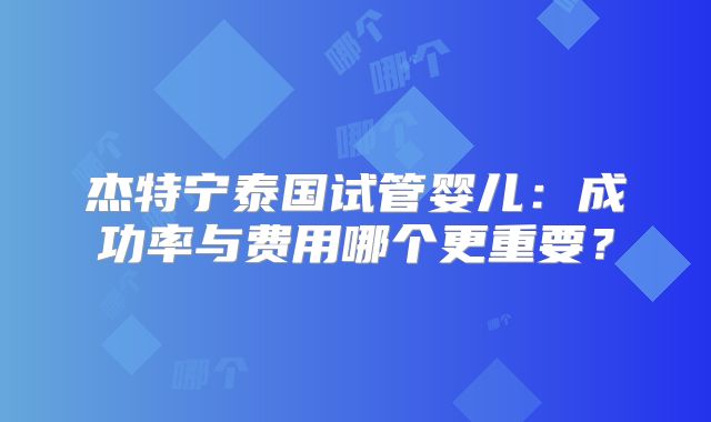 杰特宁泰国试管婴儿：成功率与费用哪个更重要？