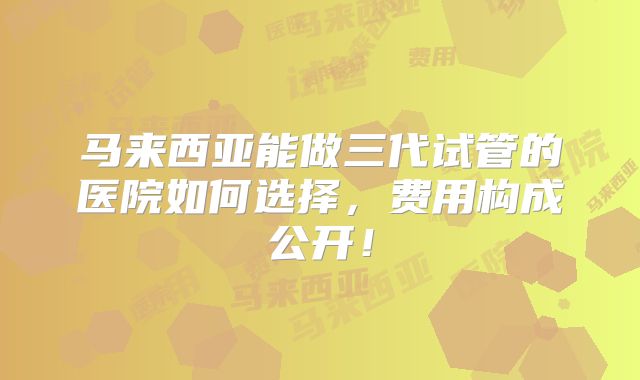 马来西亚能做三代试管的医院如何选择,费用构成公开!