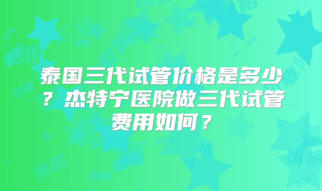 泰国三代试管价格是多少？杰特宁医院做三代试管费用如何？