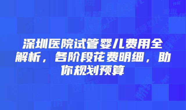 深圳医院试管婴儿费用全解析，各阶段花费明细，助你规划预算
