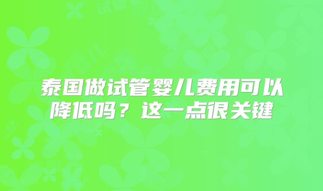 泰国做试管婴儿费用可以降低吗？这一点很关键