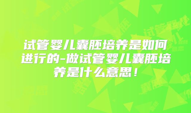 试管婴儿囊胚培养是如何进行的-做试管婴儿囊胚培养是什么意思！