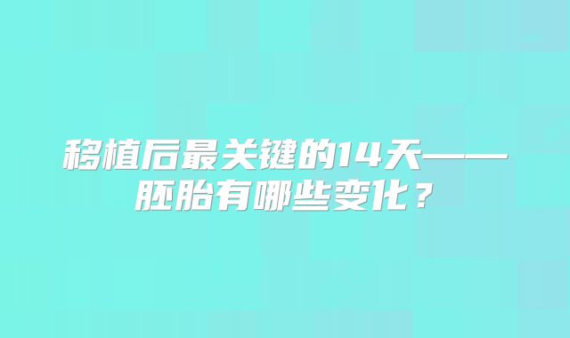 移植后最关键的14天——胚胎有哪些变化？