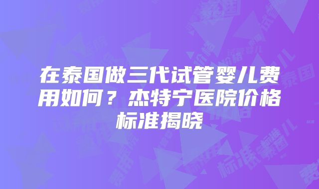 在泰国做三代试管婴儿费用如何?杰特宁医院价格标准揭晓