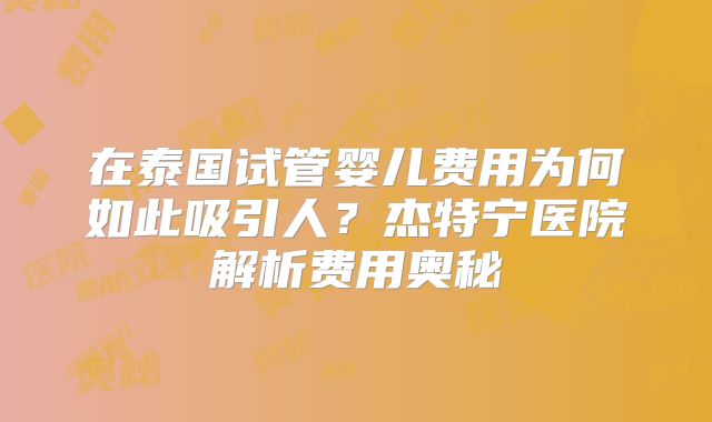 在泰国试管婴儿费用为何如此吸引人？杰特宁医院解析费用奥秘