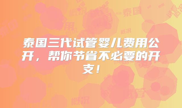 泰国三代试管婴儿费用公开,帮你节省不必要的开支!