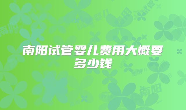 南阳试管婴儿费用大概要多少钱