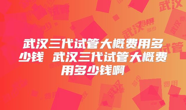 武汉三代试管大概费用多少钱 武汉三代试管大概费用多少钱啊