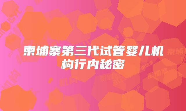 柬埔寨第三代试管婴儿机构行内秘密