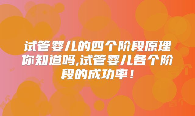 试管婴儿的四个阶段原理你知道吗,试管婴儿各个阶段的成功率!