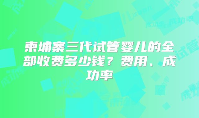 柬埔寨三代试管婴儿的全部收费多少钱?费用、成功率
