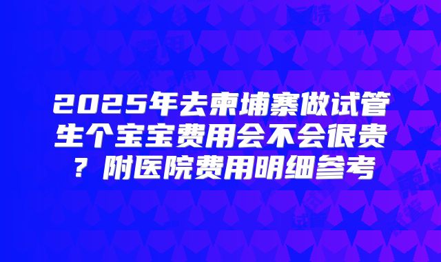 2025年去柬埔寨做试管生个宝宝费用会不会很贵？附医院费用明细参考