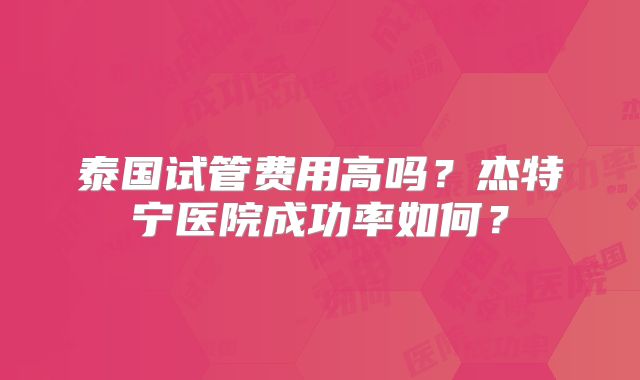 泰国试管费用高吗？杰特宁医院成功率如何？