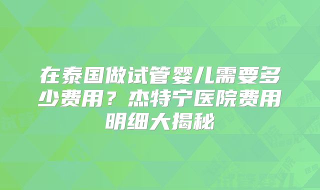 在泰国做试管婴儿需要多少费用？杰特宁医院费用明细大揭秘