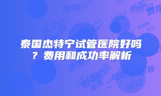 泰国杰特宁试管医院好吗？费用和成功率解析