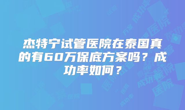 杰特宁试管医院在泰国真的有60万保底方案吗？成功率如何？
