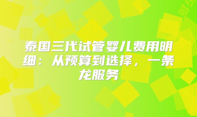 泰国三代试管婴儿费用明细:从预算到选择,一条龙服务