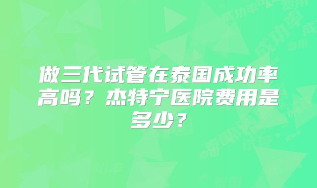 做三代试管在泰国成功率高吗？杰特宁医院费用是多少？