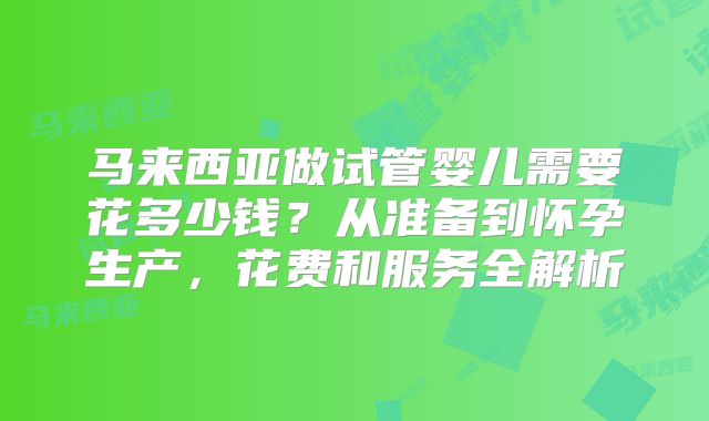 马来西亚做试管婴儿需要花多少钱?从准备到怀孕生产,花费和服务全解析