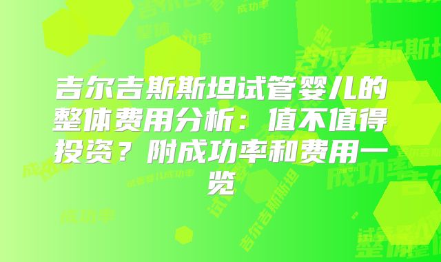 吉尔吉斯斯坦试管婴儿的整体费用分析：值不值得投资？附成功率和费用一览