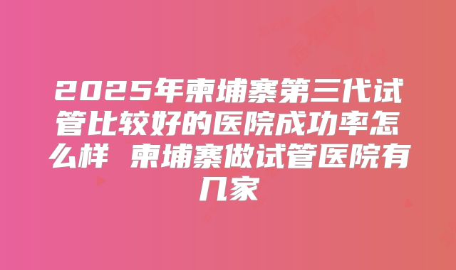 2025年柬埔寨第三代试管比较好的医院成功率怎么样 柬埔寨做试管医院有几家
