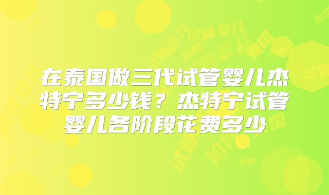 在泰国做三代试管婴儿杰特宁多少钱？杰特宁试管婴儿各阶段花费多少