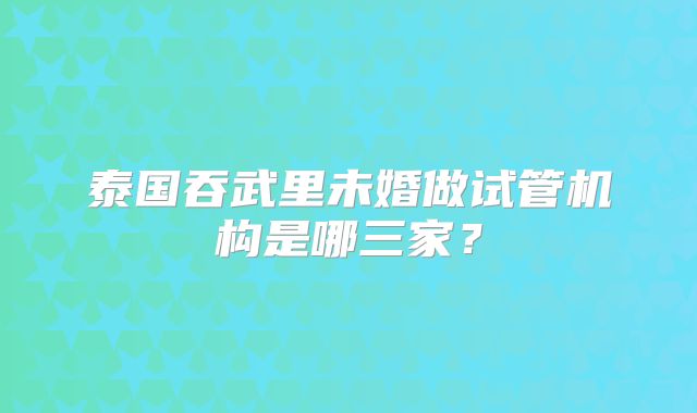 泰国吞武里未婚做试管机构是哪三家？