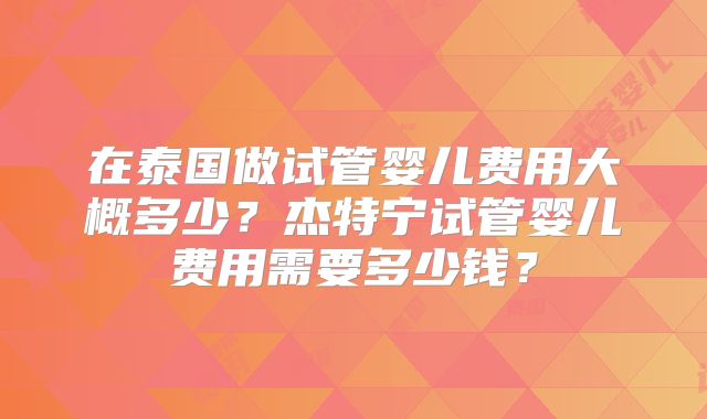 在泰国做试管婴儿费用大概多少？杰特宁试管婴儿费用需要多少钱？