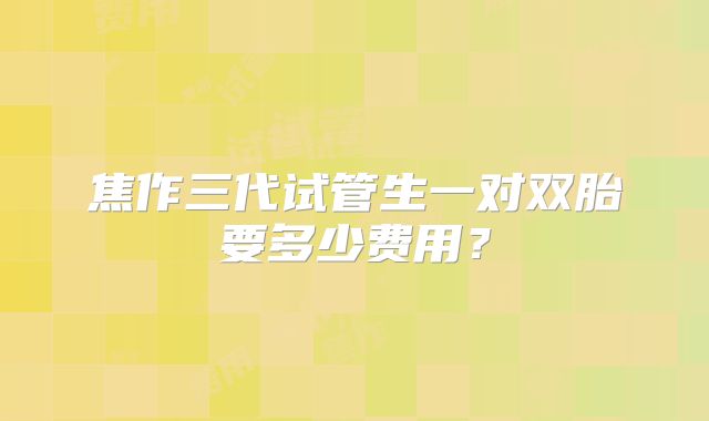 焦作三代试管生一对双胎要多少费用？