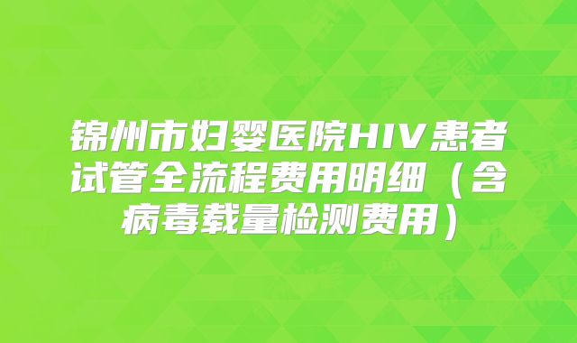 锦州市妇婴医院HIV患者试管全流程费用明细（含病毒载量检测费用）