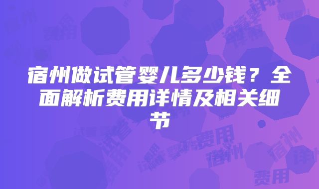 宿州做试管婴儿多少钱?全面解析费用详情及相关细节