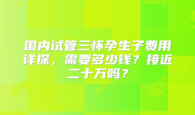 国内试管三怀孕生子费用详探，需要多少钱？接近二十万吗？