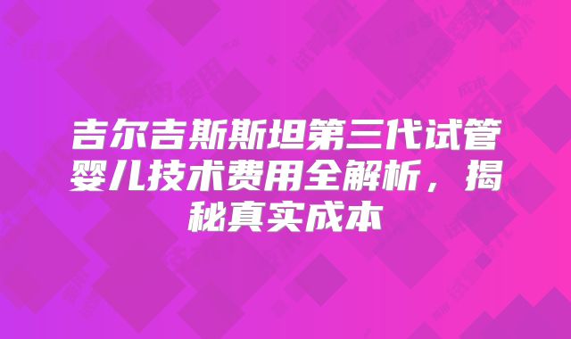 吉尔吉斯斯坦第三代试管婴儿技术费用全解析，揭秘真实成本