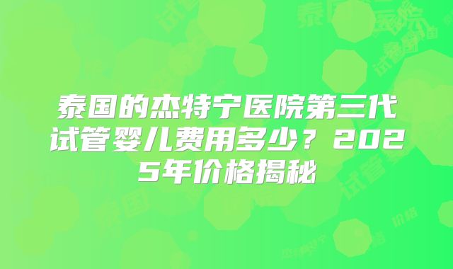 泰国的杰特宁医院第三代试管婴儿费用多少？2025年价格揭秘