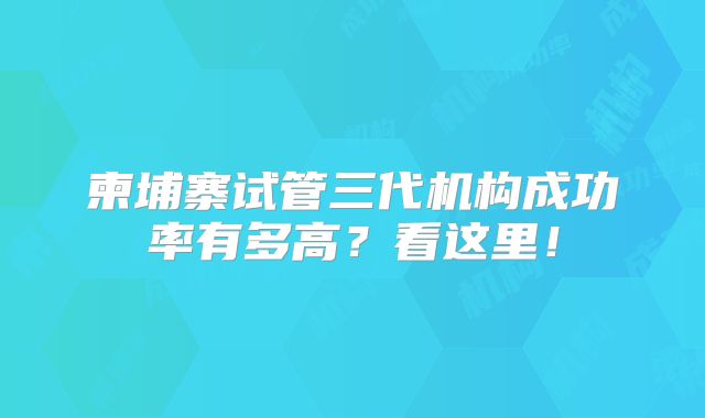 柬埔寨试管三代机构成功率有多高？看这里！