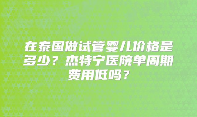 在泰国做试管婴儿价格是多少?杰特宁医院单周期费用低吗?