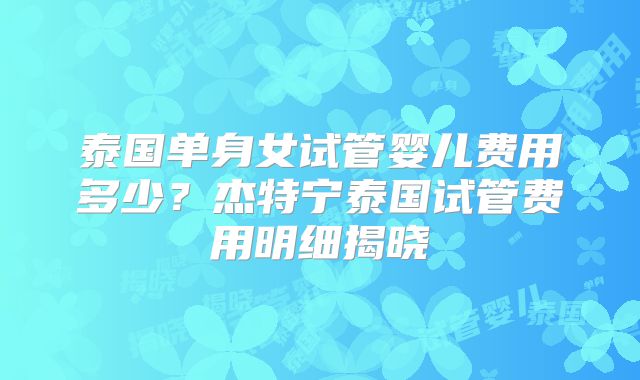 泰国单身女试管婴儿费用多少？杰特宁泰国试管费用明细揭晓